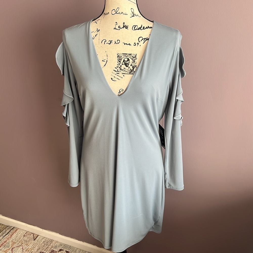 Baby Blue Dress Lace and Ruffle Sleeve Detail NWT Large